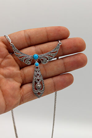 Firuze Taşlı Melek Kanat Model Markazit Taşlı Gümüş Kadın Gerdanlık 201024269