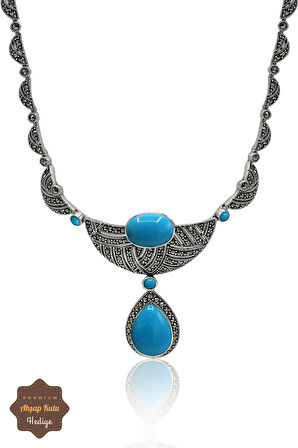 Firuze Taşlı Sallantılı Damla Model Markazit Taşlı Gümüş Kadın Gerdanlık 201024274