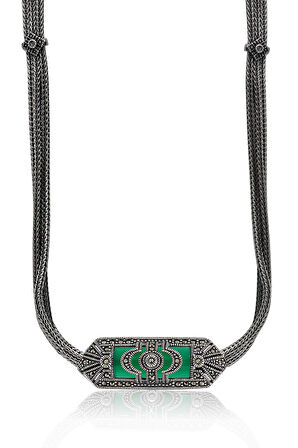 Zümrüt Taşlı Artuklu Model Markazit Taşlı Gümüş Kadın Gerdanlık 201024278