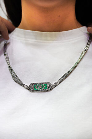 Zümrüt Taşlı Artuklu Model Markazit Taşlı Gümüş Kadın Gerdanlık 201024278