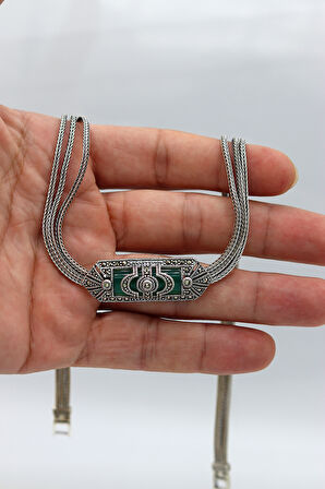 Zümrüt Taşlı Artuklu Model Markazit Taşlı Gümüş Kadın Gerdanlık 201024278