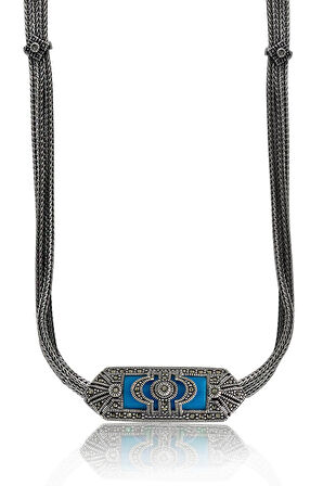 Firuze Taşlı Artuklu Model Markazit Taşlı Gümüş Kadın Gerdanlık 201024279