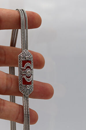 Akik Taşlı Artuklu Model Markazit Taşlı Gümüş Kadın Gerdanlık 201024280