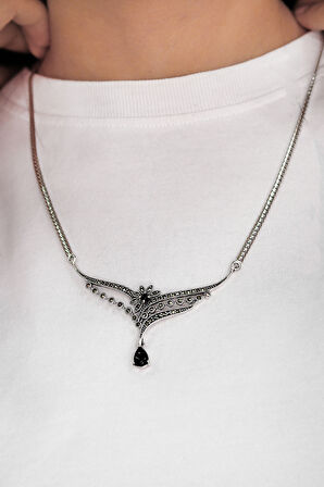 Oniks Taşlı Prenses Model Markazit Taşlı Gümüş Kadın Gerdanlık 201024281