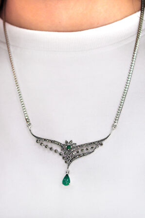 Zümrüt Taşlı Prenses Model Markazit Taşlı Gümüş Kadın Gerdanlık 201024282
