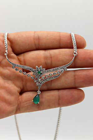 Zümrüt Taşlı Prenses Model Markazit Taşlı Gümüş Kadın Gerdanlık 201024282