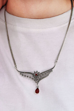 Akik Taşlı Prenses Model Markazit Taşlı Gümüş Kadın Gerdanlık 201024283