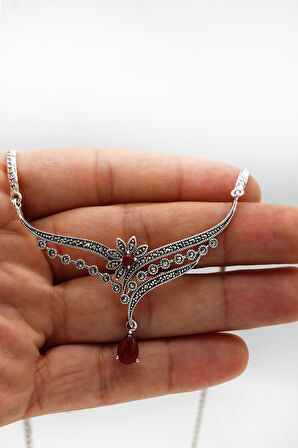 Akik Taşlı Prenses Model Markazit Taşlı Gümüş Kadın Gerdanlık 201024283