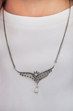 Sedef Taşlı Prenses Model Markazit Taşlı Gümüş Kadın Gerdanlık 201024284