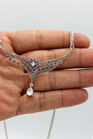 Sedef Taşlı Prenses Model Markazit Taşlı Gümüş Kadın Gerdanlık 201024284