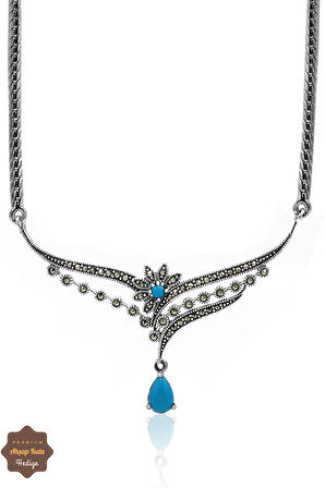 Firuze Taşlı Prenses Model Markazit Taşlı Gümüş Kadın Gerdanlık 201024285