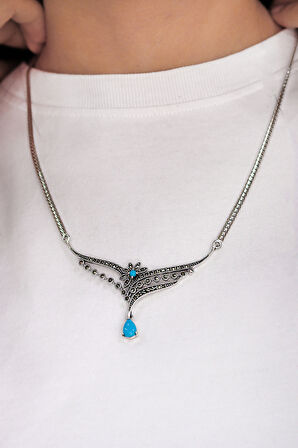 Firuze Taşlı Prenses Model Markazit Taşlı Gümüş Kadın Gerdanlık 201024285