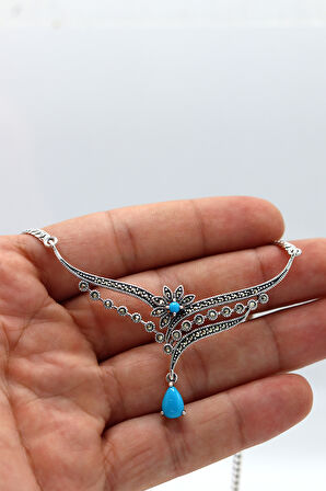 Firuze Taşlı Prenses Model Markazit Taşlı Gümüş Kadın Gerdanlık 201024285