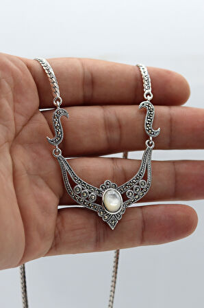 Sedef Taşlı Kraliçe Model Markazit Taşlı Gümüş Kadın Gerdanlık 201024287