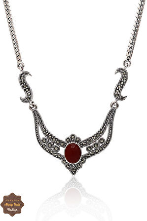 Akik Taşlı Kraliçe Model Markazit Taşlı Gümüş Kadın Gerdanlık 201024288