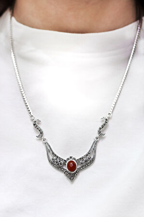 Akik Taşlı Kraliçe Model Markazit Taşlı Gümüş Kadın Gerdanlık 201024288