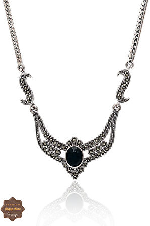 Oniks Taşlı Kraliçe Model Markazit Taşlı Gümüş Kadın Gerdanlık 201024289