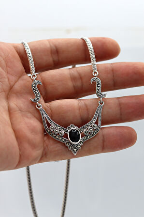 Oniks Taşlı Kraliçe Model Markazit Taşlı Gümüş Kadın Gerdanlık 201024289