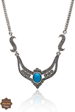 Firuze Taşlı Kraliçe Model Markazit Taşlı Gümüş Kadın Gerdanlık 201024290