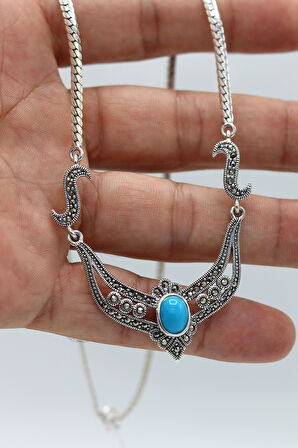 Firuze Taşlı Kraliçe Model Markazit Taşlı Gümüş Kadın Gerdanlık 201024290