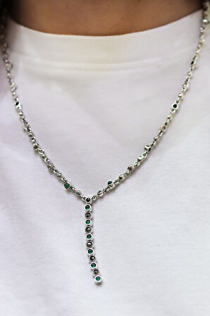 Zümrüt Taşlı Su Yolu Model Markazit Taşlı Gümüş Kadın Gerdanlık 201024292