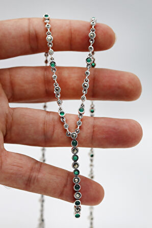 Zümrüt Taşlı Su Yolu Model Markazit Taşlı Gümüş Kadın Gerdanlık 201024292