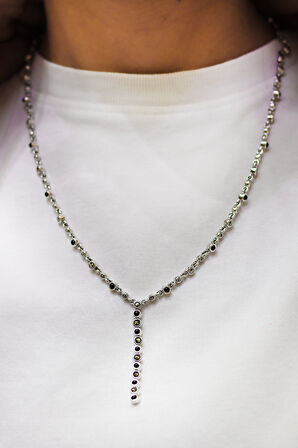 Oniks Taşlı Su Yolu Model Markazit Taşlı Gümüş Kadın Gerdanlık 201024293