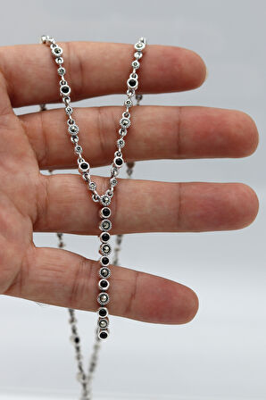 Oniks Taşlı Su Yolu Model Markazit Taşlı Gümüş Kadın Gerdanlık 201024293