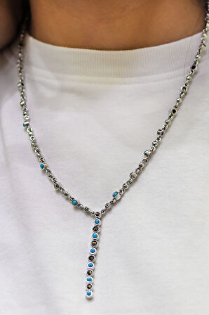 Firuze Taşlı Su Yolu Model Markazit Taşlı Gümüş Kadın Gerdanlık 201024295