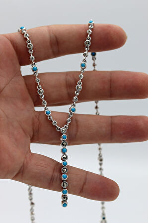 Firuze Taşlı Su Yolu Model Markazit Taşlı Gümüş Kadın Gerdanlık 201024295