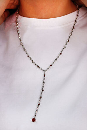 Akik Taşlı  Yuvarlak Su Yolu Model Markazit Taşlı Gümüş Kadın Gerdanlık 201024296