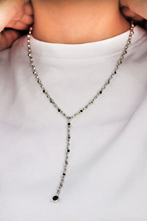 Oniks Taşlı  Yuvarlak Su Yolu Model Markazit Taşlı Gümüş Kadın Gerdanlık 201024298