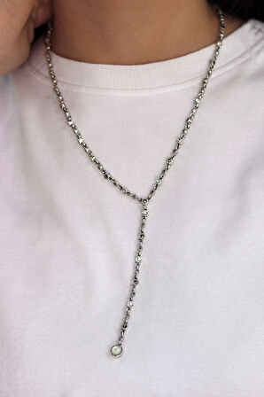 Sedef Taşlı  Yuvarlak Su Yolu Model Markazit Taşlı Gümüş Kadın Gerdanlık 201024299