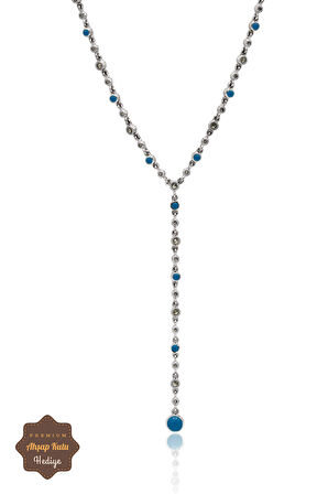 Firuze Taşlı  Yuvarlak Su Yolu Model Markazit Taşlı Gümüş Kadın Gerdanlık 201024300