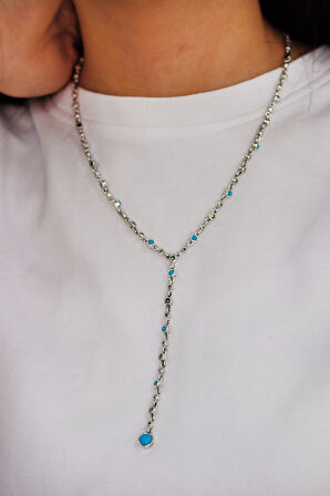 Firuze Taşlı  Yuvarlak Su Yolu Model Markazit Taşlı Gümüş Kadın Gerdanlık 201024300