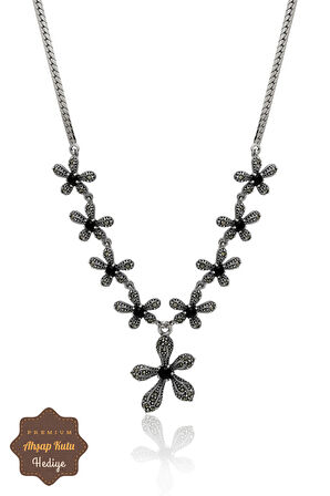 Oniks Taşlı Çiçek Model Markazit Taşlı Gümüş Kadın Gerdanlık 201024303