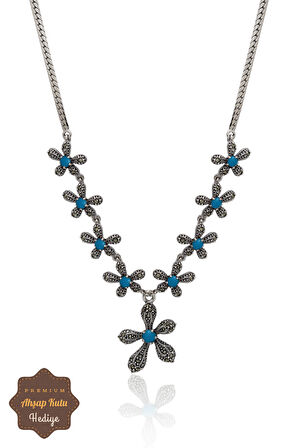 Firuze Taşlı Çiçek Model Markazit Taşlı Gümüş Kadın Gerdanlık 201024305