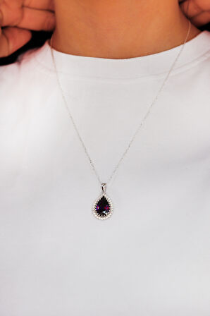 Ametist Taşlı Damla Model 925 Ayar Gümüş Kadın Kolye 201024306