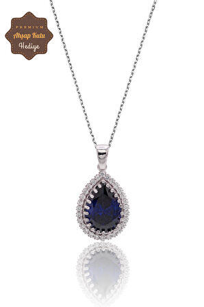 Safir Taşlı Damla Model 925 Ayar Gümüş Kadın Kolye 201024307