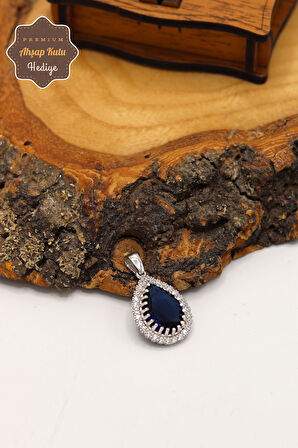 Safir Taşlı Damla Model 925 Ayar Gümüş Kadın Kolye 201024307