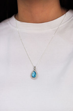 Akuamarin Taşlı Damla Model 925 Ayar Gümüş Kadın Kolye 201024308