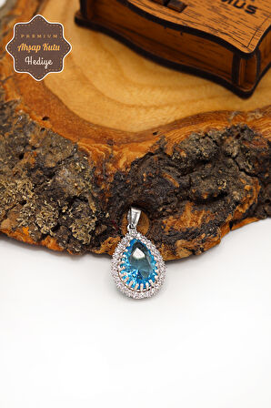 Akuamarin Taşlı Damla Model 925 Ayar Gümüş Kadın Kolye 201024308
