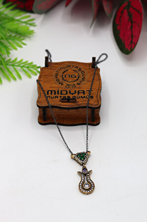 Zümrüt ve Ametist Taşlı Lale Model Kadın Gümüş Otantik Kolye 201024316