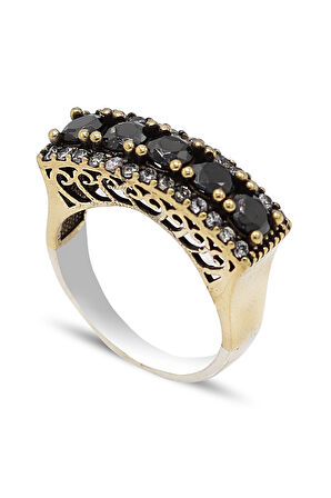 Siyah Zirkon Taşlı Beştaş Model Otantik Kadın Gümüş Yüzük 201024333