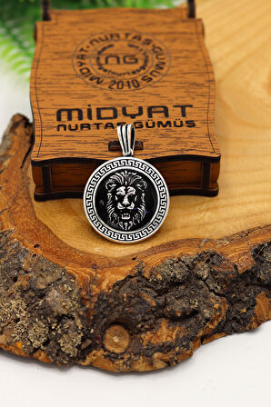 Siyah Mineli Aslan Model 925 Ayar Gümüş Erkek Kolye 201024342