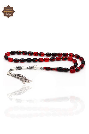 Kırmızı Hareli Kapsül Kesim Gümüş Püsküllü Ateş Kehribar Tesbih 201024369