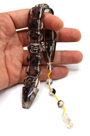 Şeffaf Siyah Hareli Renk Toz Kehribar Balık Tesbih 201024385