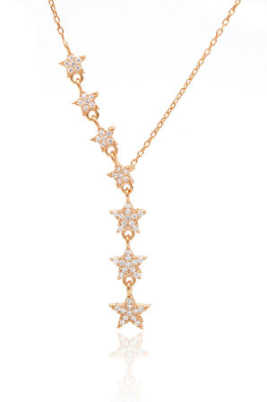 Zirkon Taşlı Rose Kaplama Yıldız Tasarım 925 Ayar Gümüş Kadın Kolye 201024389