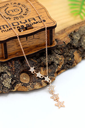 Zirkon Taşlı Rose Kaplama Yıldız Tasarım 925 Ayar Gümüş Kadın Kolye 201024389