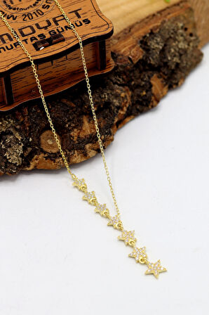 Zirkon Taşlı Gold Kaplama Yıldız Tasarım 925 Ayar Gümüş Kadın Kolye 201024390